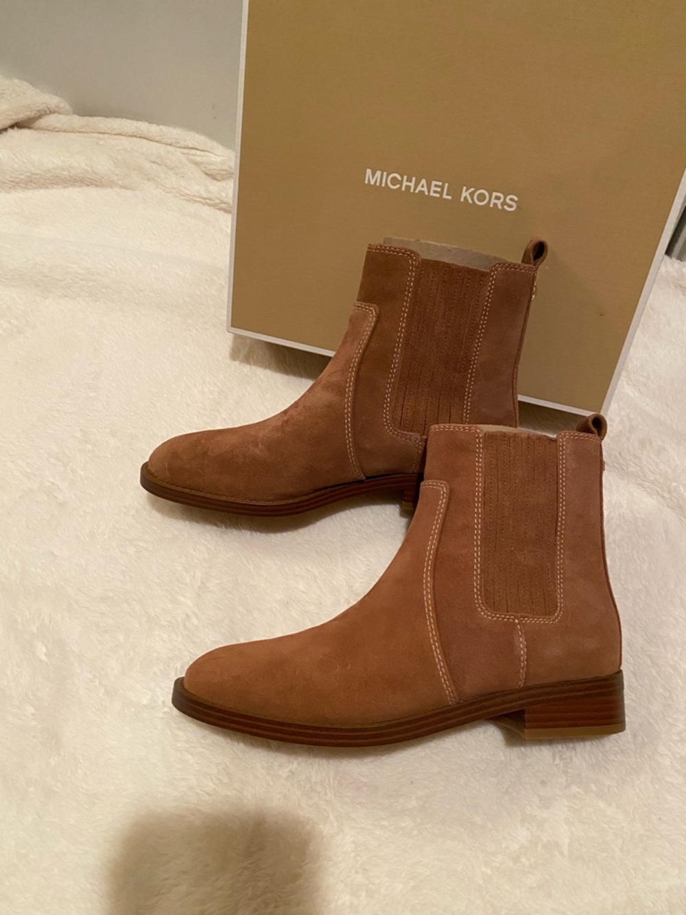 Michael Kors Tan Suede Chelsea Flat Ankle Boots
